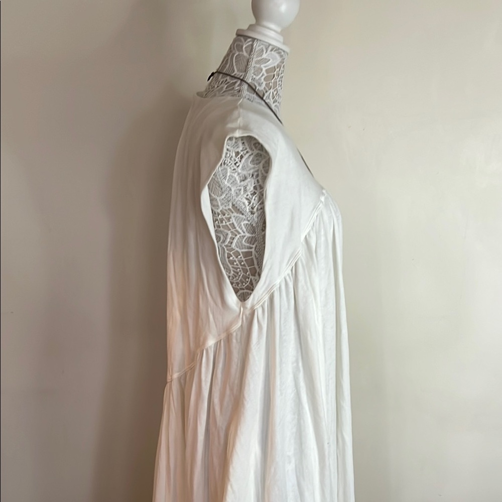 FP Madelyn Midi Beach Elegant White Sleeveless Dress high low and side pockets. - Picture 6 of 16